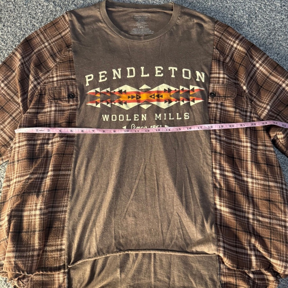 Pendleton Mixed Media Top Womens XL Brown Plaid Flannel Graphic Tee Southwestern - Picture 7 of 7